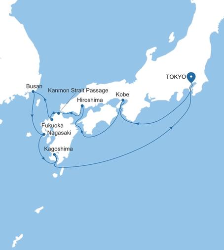 Silver Moon Tokyo to Tokyo voyage MO270501010 itinerary map