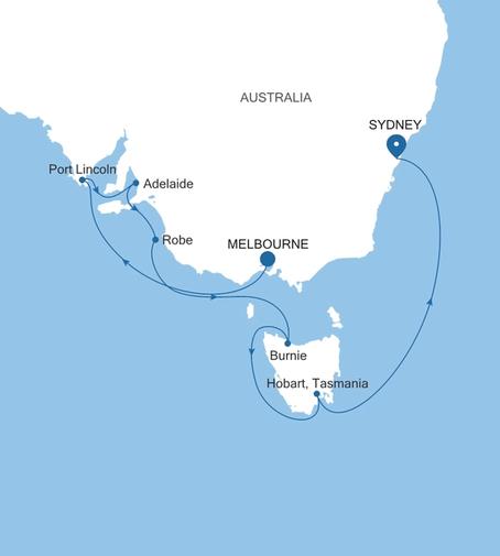 Silver Moon Melbourne to Sydney voyage MO280119010 itinerary map