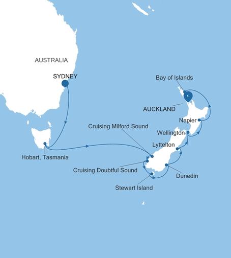 Silver Moon Sydney to Auckland voyage MO280129014 itinerary map