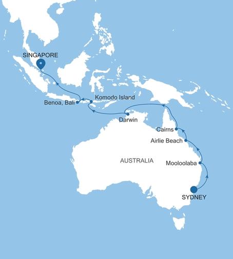 Silver Moon Sydney to Singapore voyage MO280226018 itinerary map