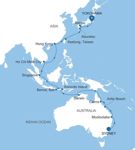 Silver Moon Sydney to Yokohama (Tokyo) voyage MO280226C32 itinerary map