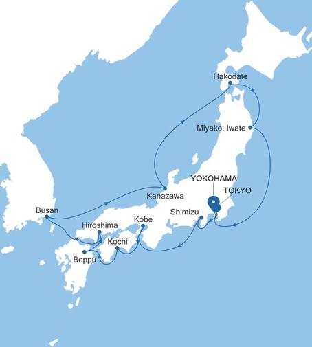 Silver Moon Tokyo to Yokohama (Tokyo) voyage MO280413015 itinerary map
