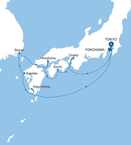 Silver Moon Yokohama (Tokyo) to Tokyo voyage MO280428010 itinerary map