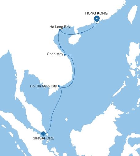 Silver Muse Singapore to Hong Kong voyage SM261220014 itinerary map