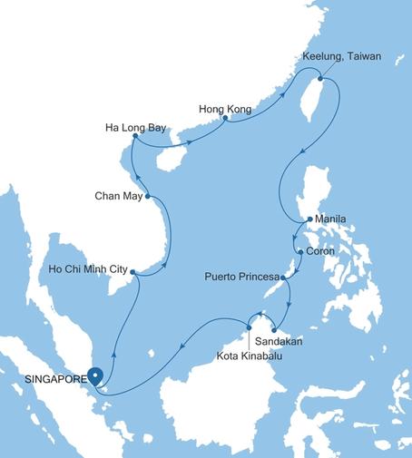 Silver Muse Singapore to Singapore voyage SM261220C28 itinerary map