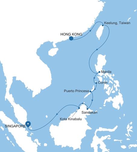 Silver Muse Hong Kong to Singapore voyage SM270103014 itinerary map