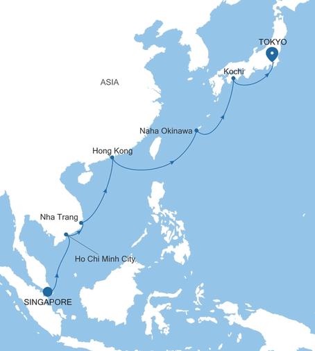 Silver Muse Singapore to Tokyo voyage SM270314015 itinerary map