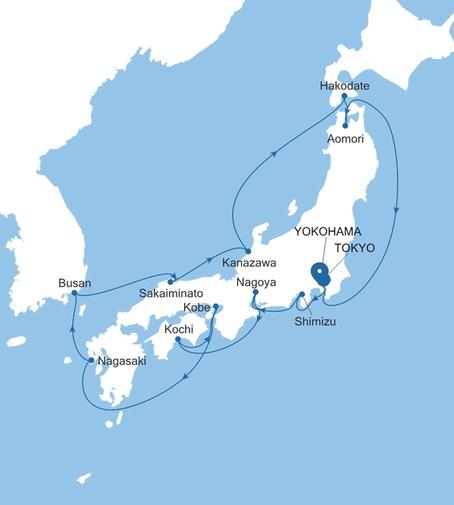 Silver Muse Tokyo to Yokohama (Tokyo) voyage SM270329014 itinerary map