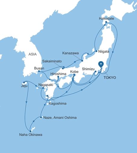 Silver Muse Tokyo to Tokyo voyage SM270621C24 itinerary map