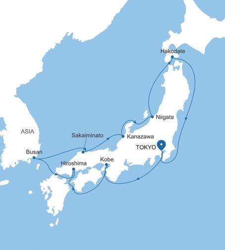 Silver Muse Tokyo to Tokyo voyage SM270703012 itinerary map