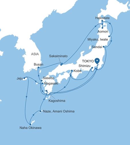 Silver Muse Tokyo to Tokyo voyage SM270715C24 itinerary map