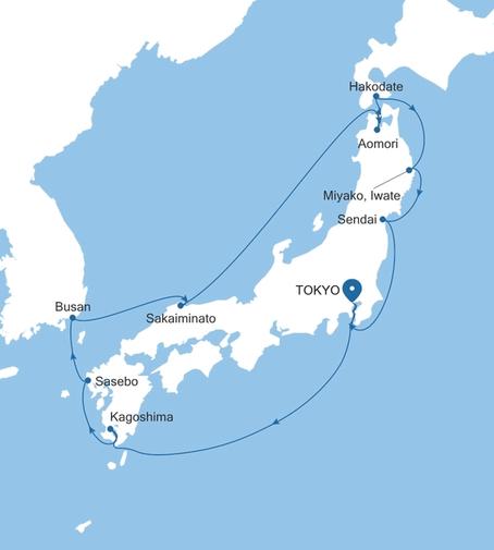 Silver Muse Tokyo to Tokyo voyage SM270727012 itinerary map