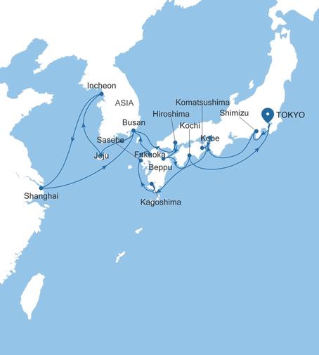 Silver Muse Tokyo to Tokyo voyage SM270808C24 itinerary map