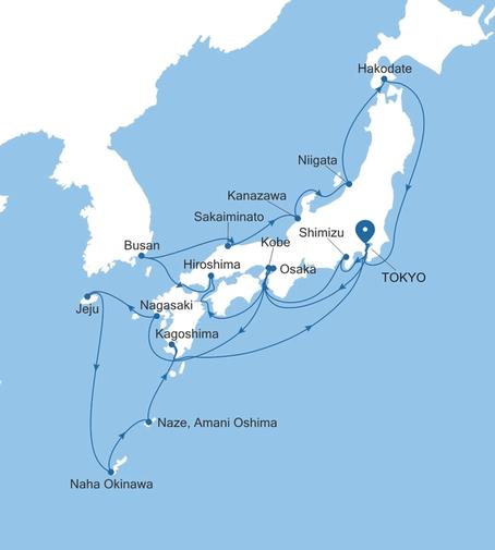 Silver Muse Tokyo to Tokyo voyage SM270901C24 itinerary map