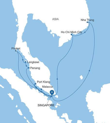 Silver Muse Singapore to Singapore voyage SM271219016 itinerary map