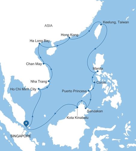 Silver Muse Singapore to Singapore voyage SM280114C28 itinerary map