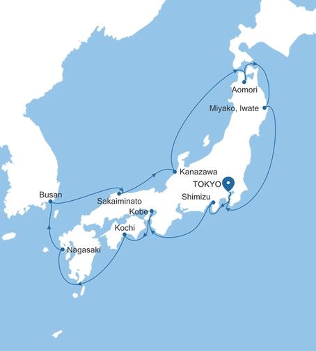 Silver Muse Tokyo to Tokyo voyage SM280402014 itinerary map