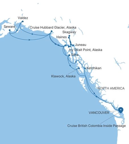 Silver Muse Vancouver to Vancouver voyage SM280530C16 itinerary map