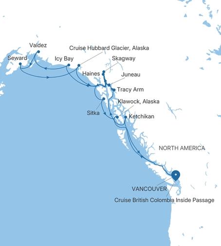 Silver Muse Vancouver to Vancouver voyage SM280824C14 itinerary map