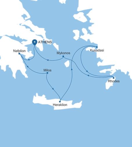 Silver Nova Athens (Piraeus) to Athens (Piraeus) voyage SN260906007 itinerary map