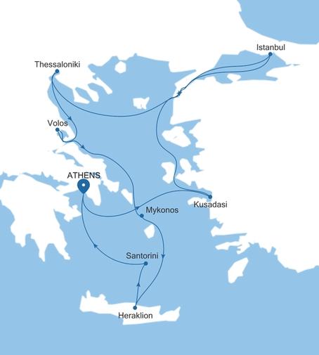Silver Nova Athens (Piraeus) to Athens (Piraeus) voyage SN260920011 itinerary map