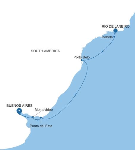 Silver Nova Rio de Janeiro to Buenos Aires voyage SN270207010 itinerary map