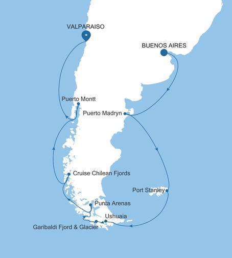 Silver Nova Buenos Aires to Valparaiso voyage SN270217016 itinerary map