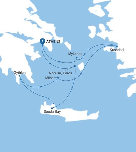 Silver Nova Athens (Piraeus) to Athens (Piraeus) voyage SN270515007 itinerary map