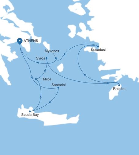 Silver Nova Athens (Piraeus) to Athens (Piraeus) voyage SN270529009 itinerary map