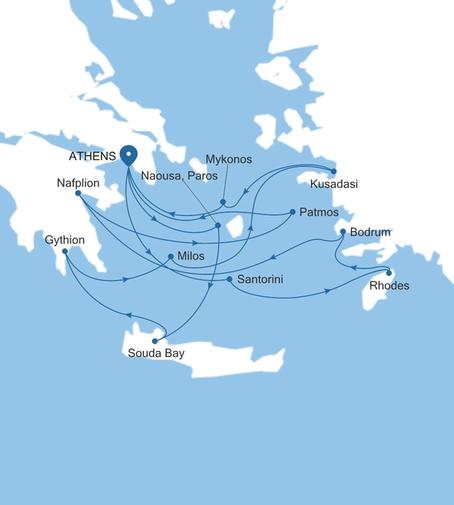 Silver Nova Athens (Piraeus) to Athens (Piraeus) voyage SN270731C14 itinerary map