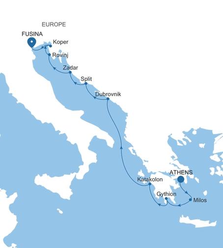 Silver Nova Athens (Piraeus) to Fusina (Venice) voyage SN270814010 itinerary map