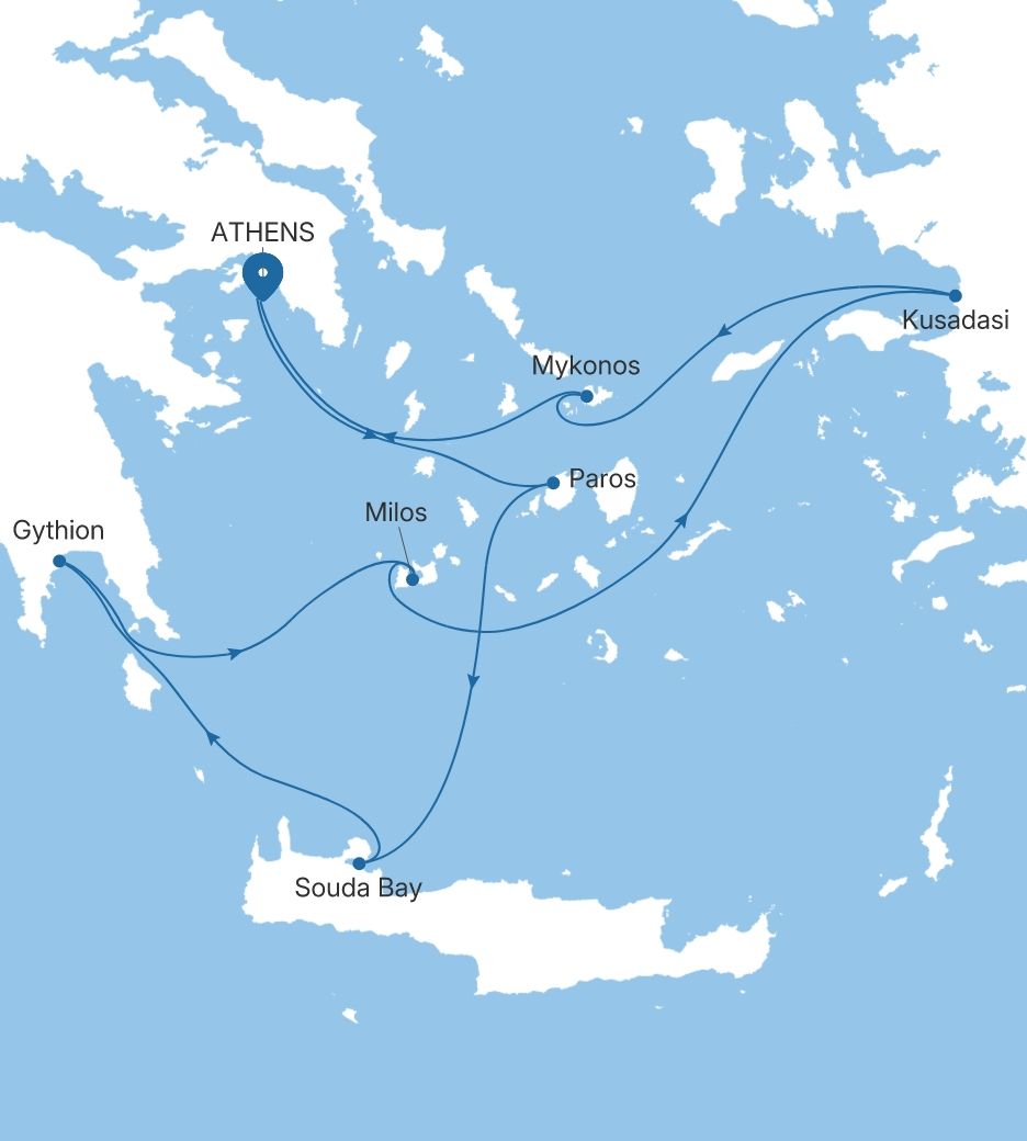 Silver Nova Athens (Piraeus) to Athens (Piraeus) voyage SN270912007 itinerary map