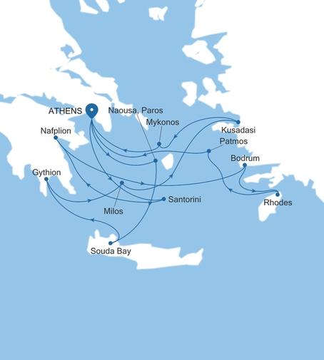 Silver Nova Athens (Piraeus) to Athens (Piraeus) voyage SN270912C14 itinerary map