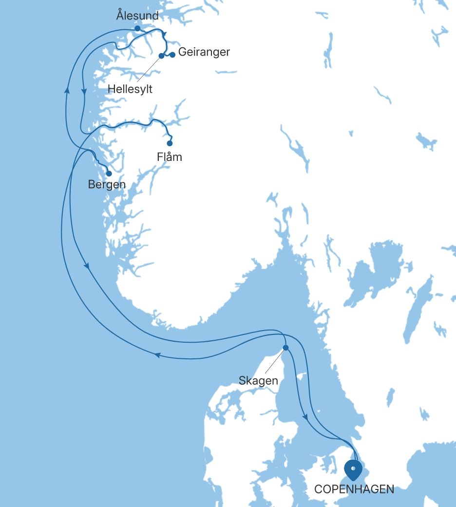 Silver Nova Copenhagen to Copenhagen voyage SN280511008 itinerary map