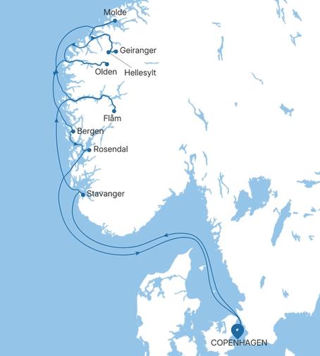 Silver Nova Copenhagen to Copenhagen voyage SN280604010 itinerary map