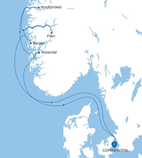 Silver Nova Copenhagen to Copenhagen voyage SN280701007 itinerary map
