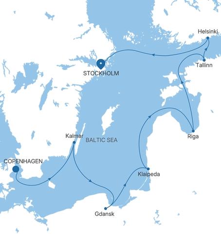 Silver Nova Copenhagen to Stockholm voyage SN280708007 itinerary map