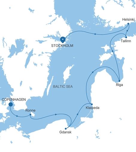 Silver Nova Copenhagen to Stockholm voyage SN280806007 itinerary map