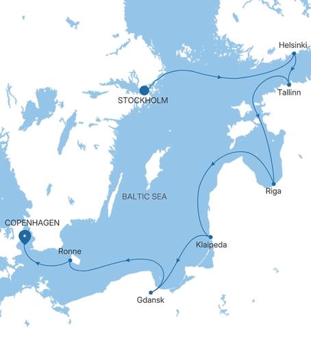 Silver Nova Stockholm to Copenhagen voyage SN280813007 itinerary map
