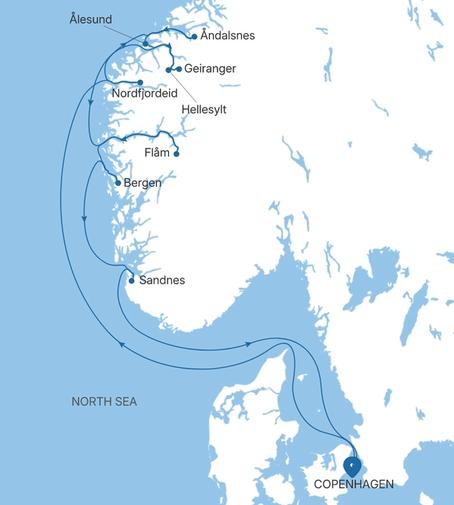 Silver Nova Copenhagen to Copenhagen voyage SN280820010 itinerary map