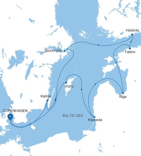 Silver Nova Copenhagen to Copenhagen voyage SN280830010 itinerary map
