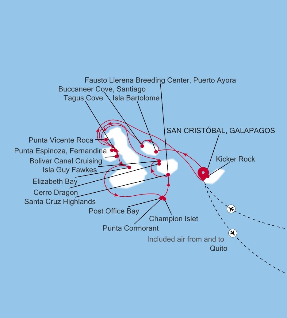 Silver Origin The Galápagos: Exploring the Inner Loop voyage OR260919007 itinerary map