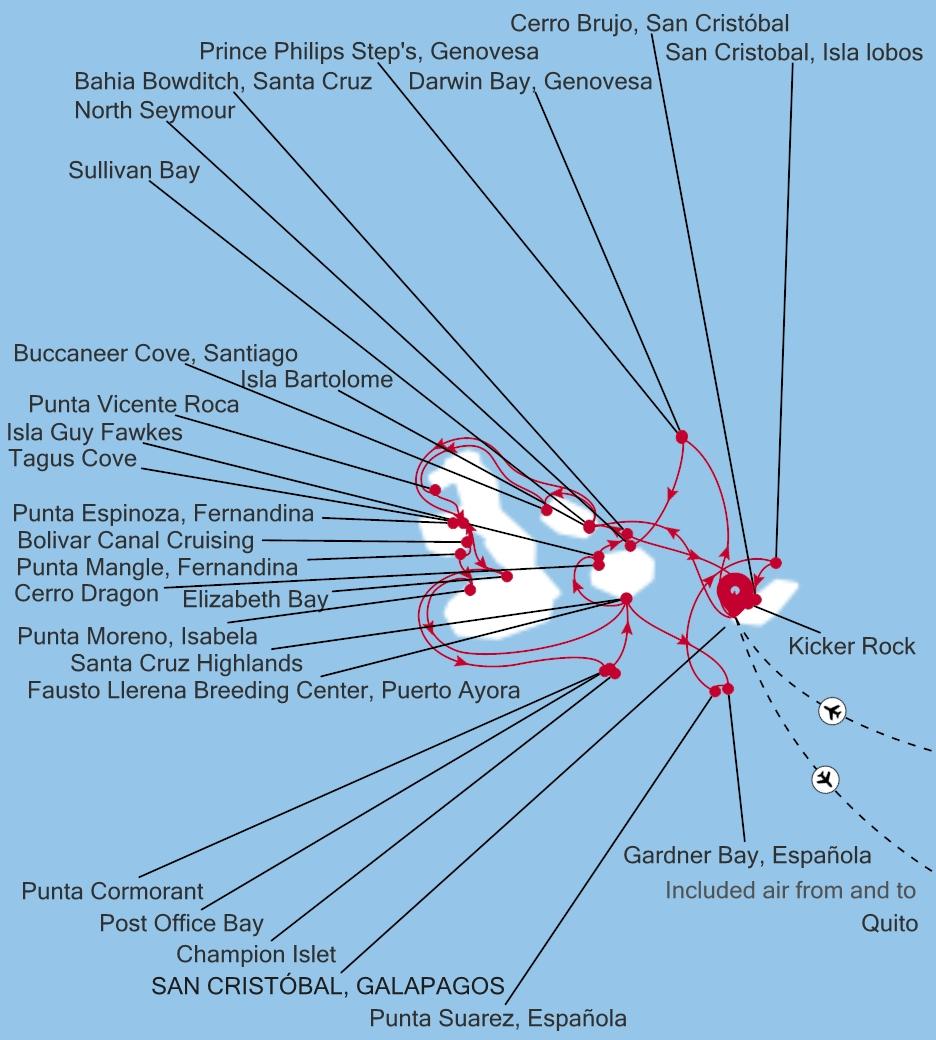 Silver Origin The Galápagos: Exploring the Inner & Outer Loop voyage OR270612C14 itinerary map