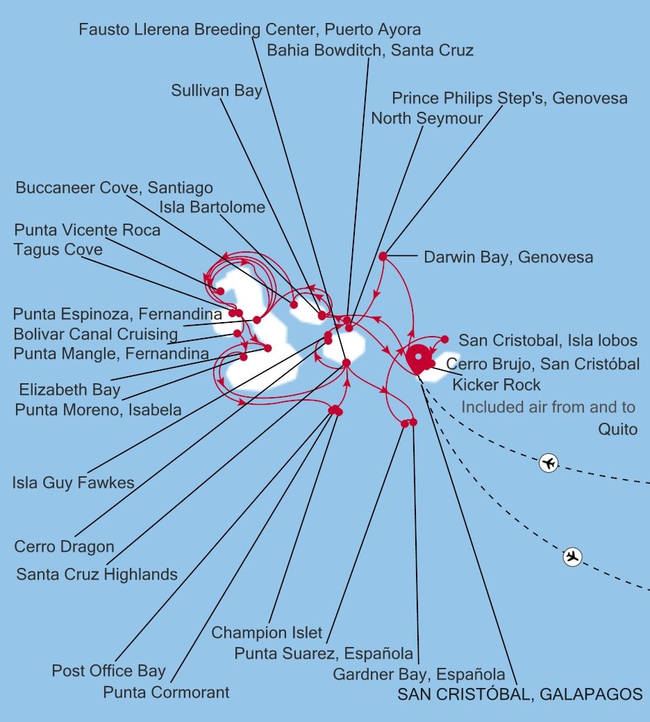 Silver Origin The Galápagos: Exploring the Inner & Outer Loop voyage OR280101C14 itinerary map