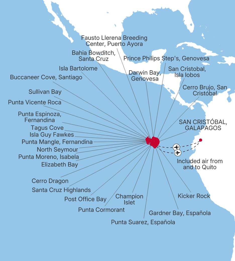 Silver Origin The Galápagos: Exploring the Inner & Outer Loop voyage OR280902C14 itinerary map