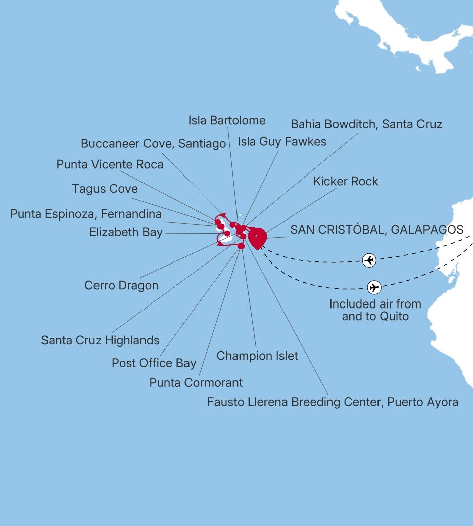 Silver Origin The Galápagos: Exploring the Inner Loop voyage OR290120007 itinerary map