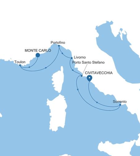 Silver Ray The French Riviera & Italy Featuring Portofino voyage RA260802007 itinerary map