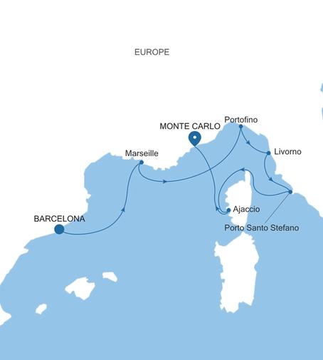 Silver Ray Italy & France Featuring Portofino voyage RA260824006 itinerary map