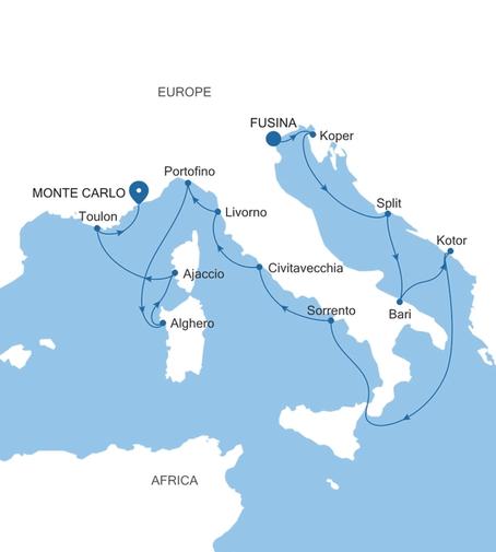 Silver Ray Italy, the French Riviera & the Adriatic Featuring Slovenia voyage RA270626C14 itinerary map