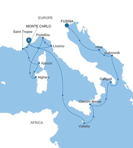 Silver Ray Croatia, Italy & the French Riviera Featuring Dubrovnik voyage RA270807C14 itinerary map